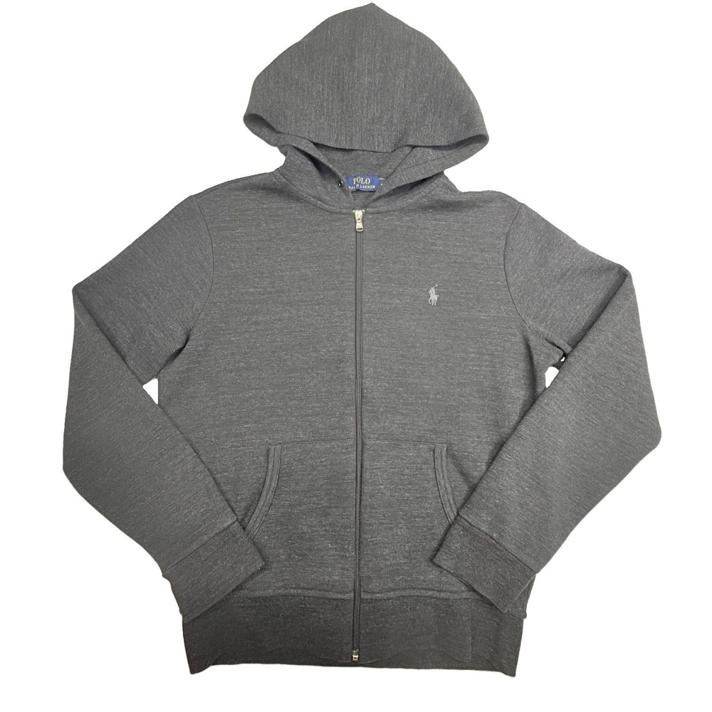 Polo Ralph Lauren Hoodie Mens Medium Gray Full Zip Hooded Sweatshirt Pony Logo‎